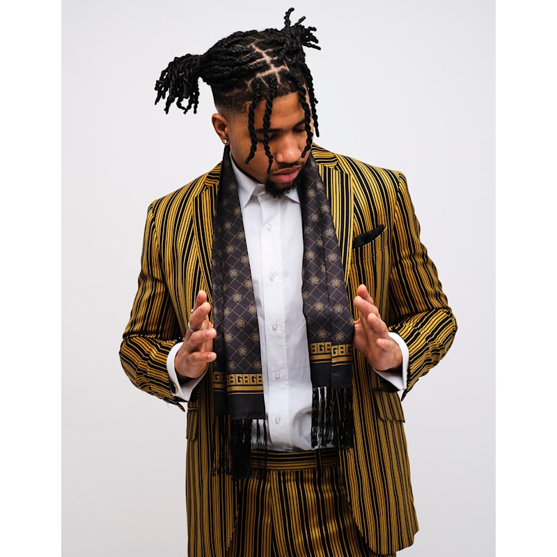 Thumbnail of Black & Gold Gb Logo Silk Scarf image