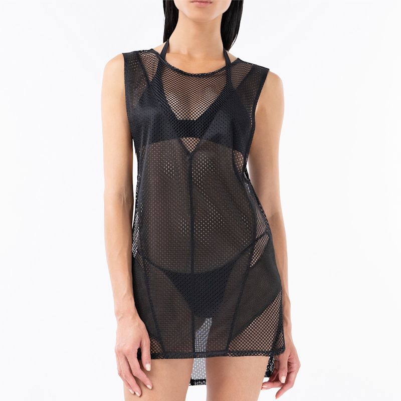 Thumbnail of Black High-Low Beach Cover-Up Athletic Mesh Dress image