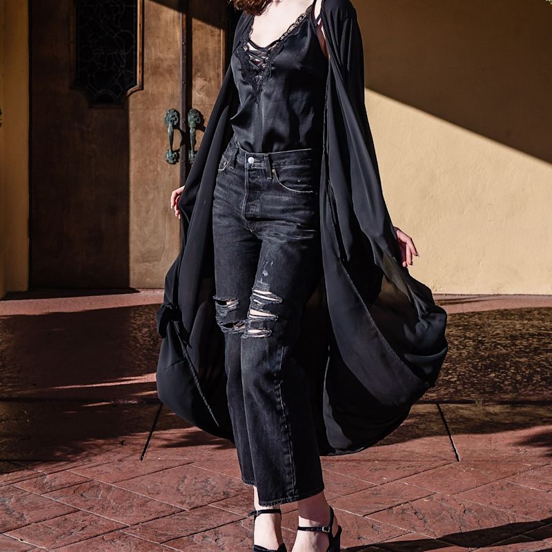 Jennafer Grace Kimono Duster Wrap Dress - Black