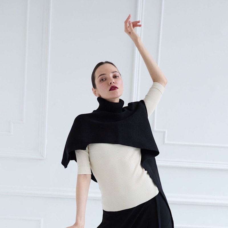 Thumbnail of Black Knit Turtleneck Shawl image