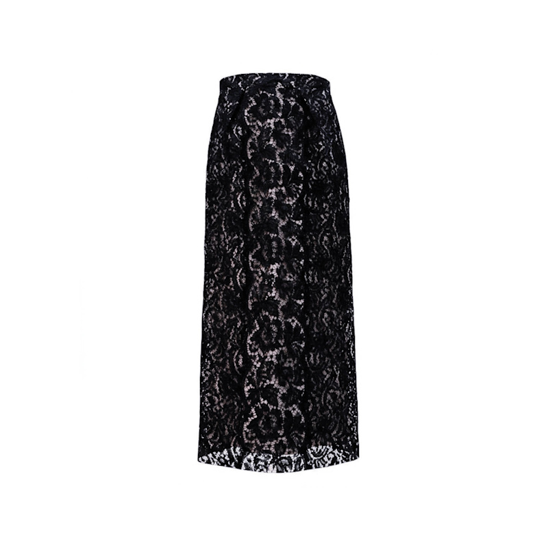 Black Lace Amal Draped Skirt | L2R THE LABEL | Wolf & Badger