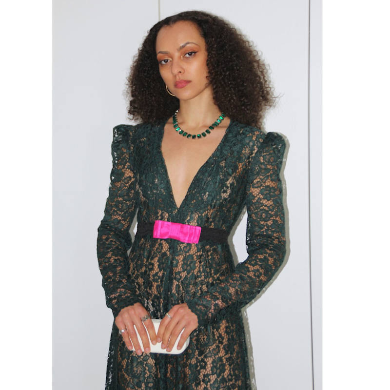 Thumbnail of Green Sheer Lace Gothic Maxi Dress image