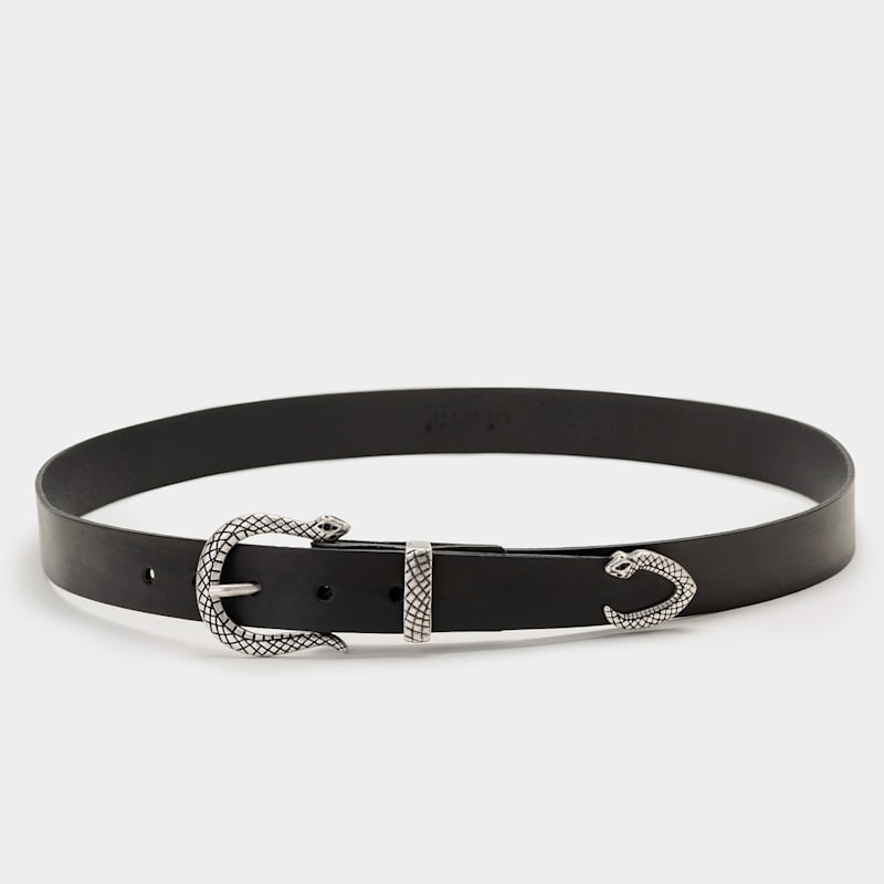 Thumbnail of Black Leather Belt With Snake Buckle And Tip image