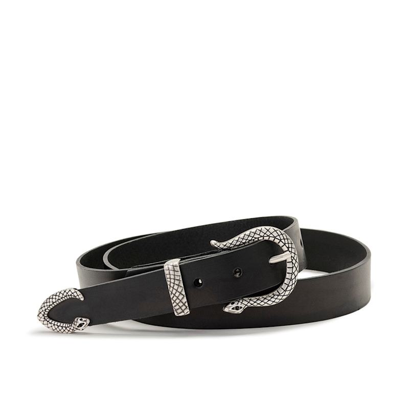 Thumbnail of Black Leather Belt With Snake Buckle And Tip image