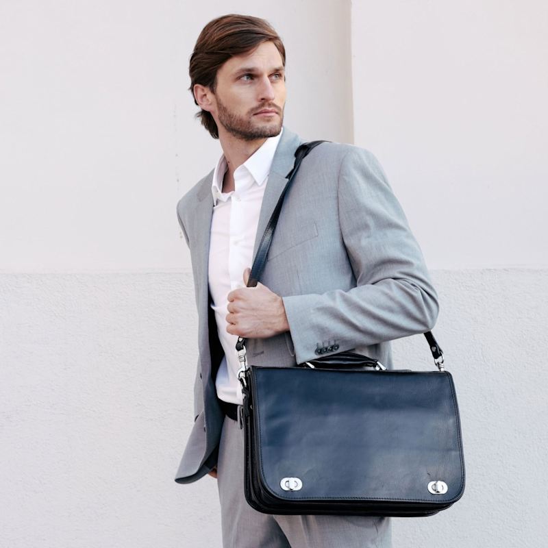 Thumbnail of Leather Briefcase Laptop Bag - Illusions - Black image