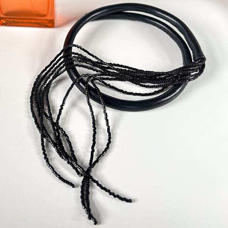 Thumbnail of Black Leather Choker With Beaded Tassel image