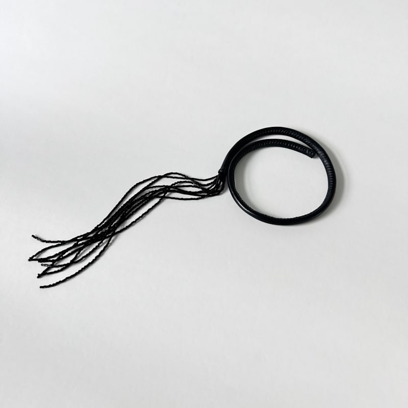 Thumbnail of Black Leather Choker With Beaded Tassel image
