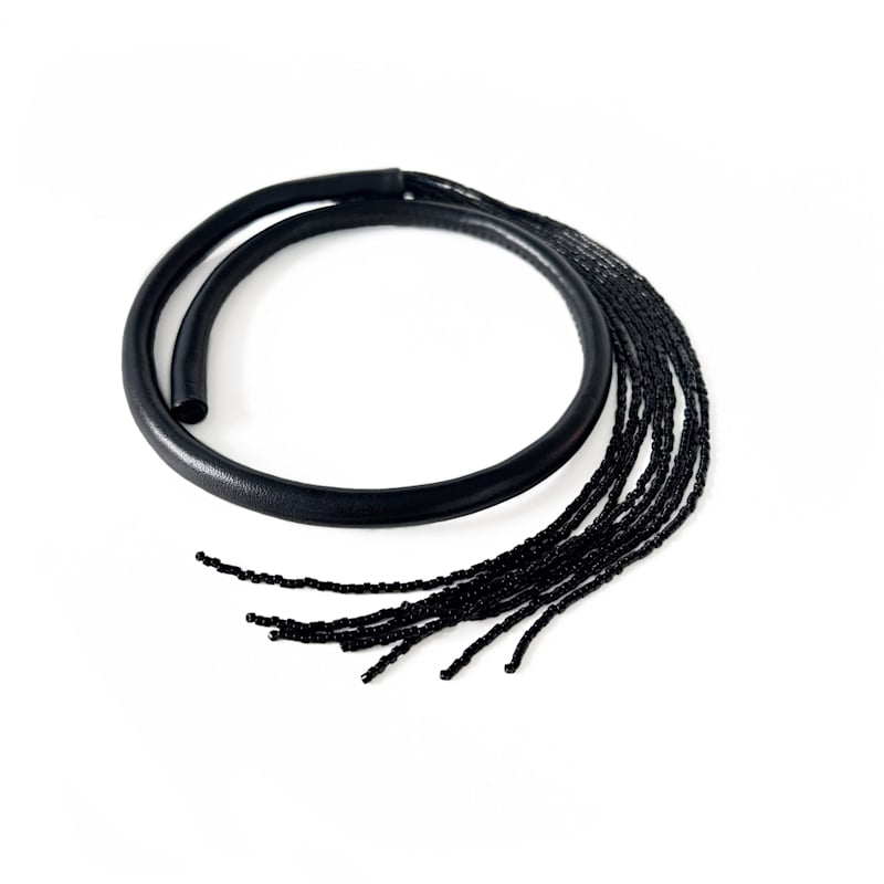 Thumbnail of Black Leather Choker With Beaded Tassel image