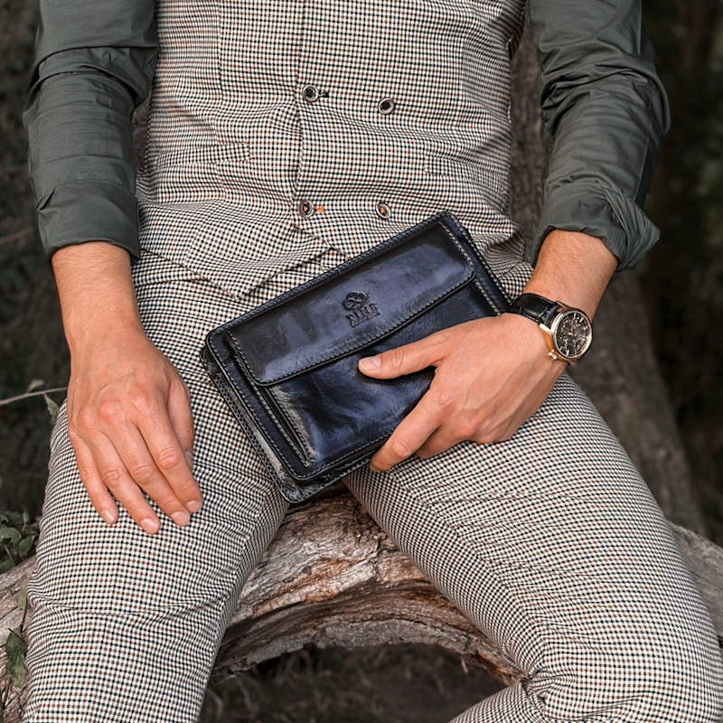 Thumbnail of Black Leather Clutch Purse - Decameron image