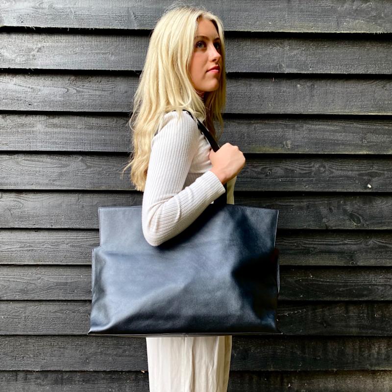 Oversized Maxi Leather Carry-All Tote Bag Black LeatherCo