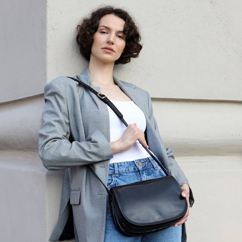 Thumbnail of Black Leather Saddle Bag For Women - Moonfleet image