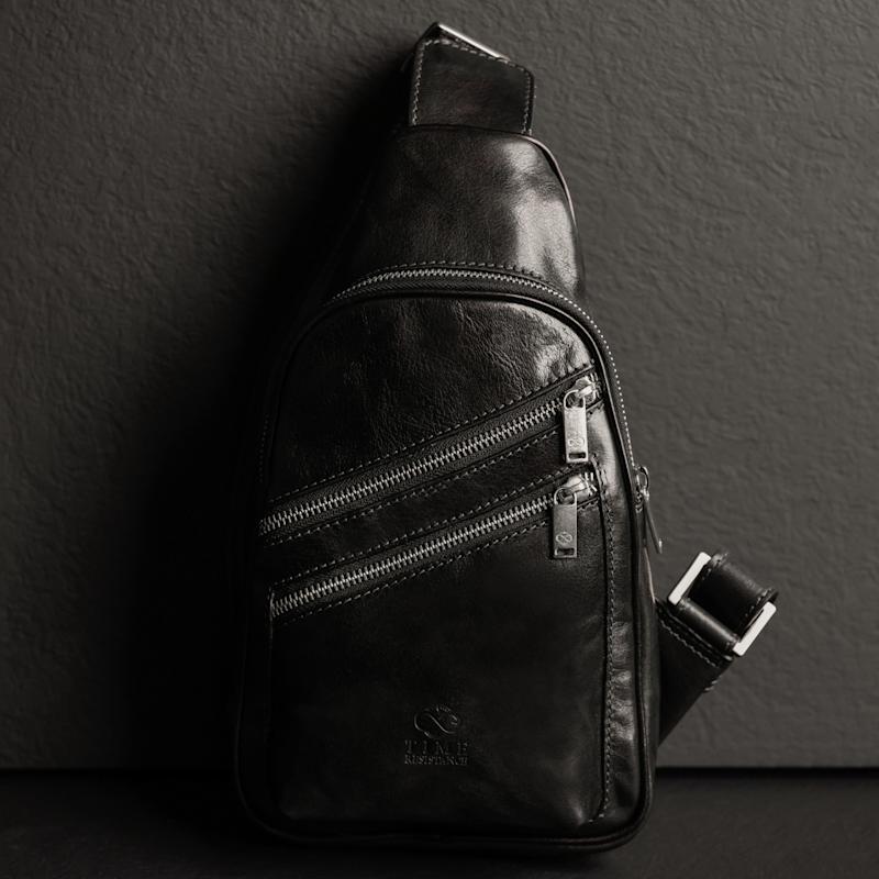 Thumbnail of Black Leather Sling Bag - Catch Twenty Two image