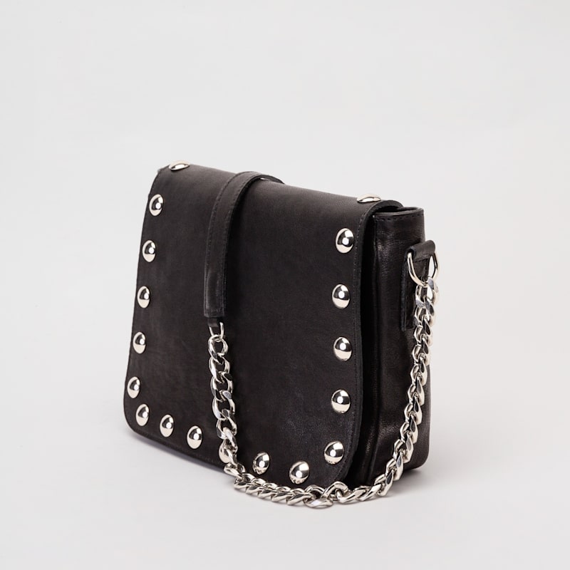 Black Leather Studded Crossbody Bag | JUAN-JO | Wolf & Badger
