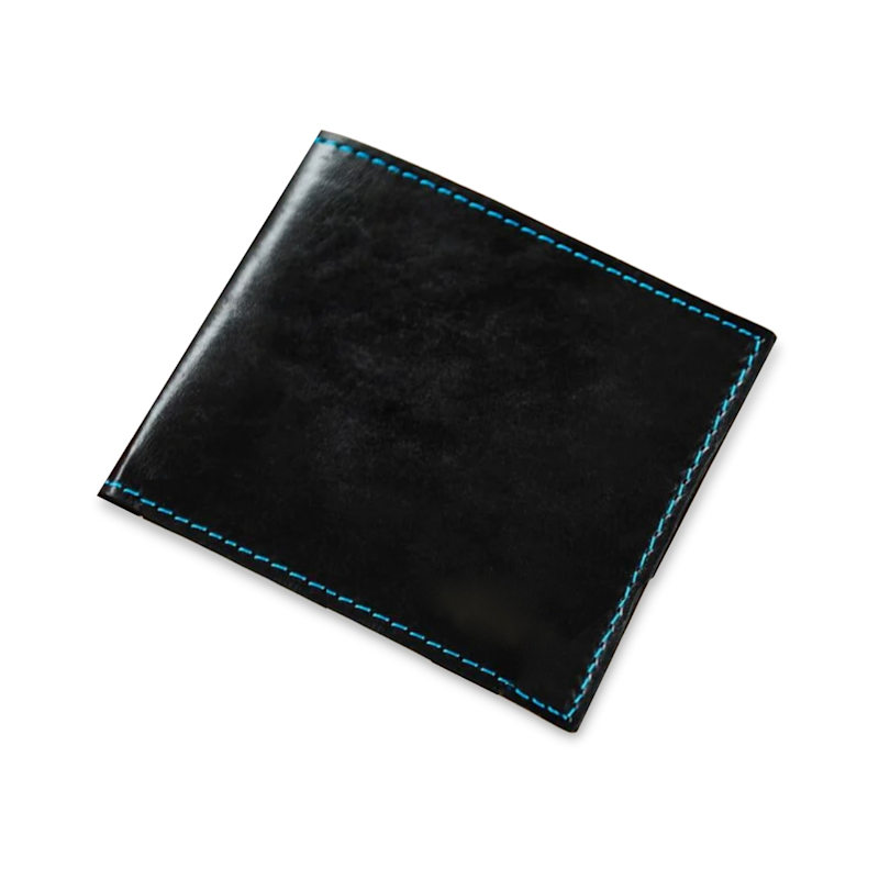Thumbnail of Black Leather Wallet With Contrast Blue Stitch image