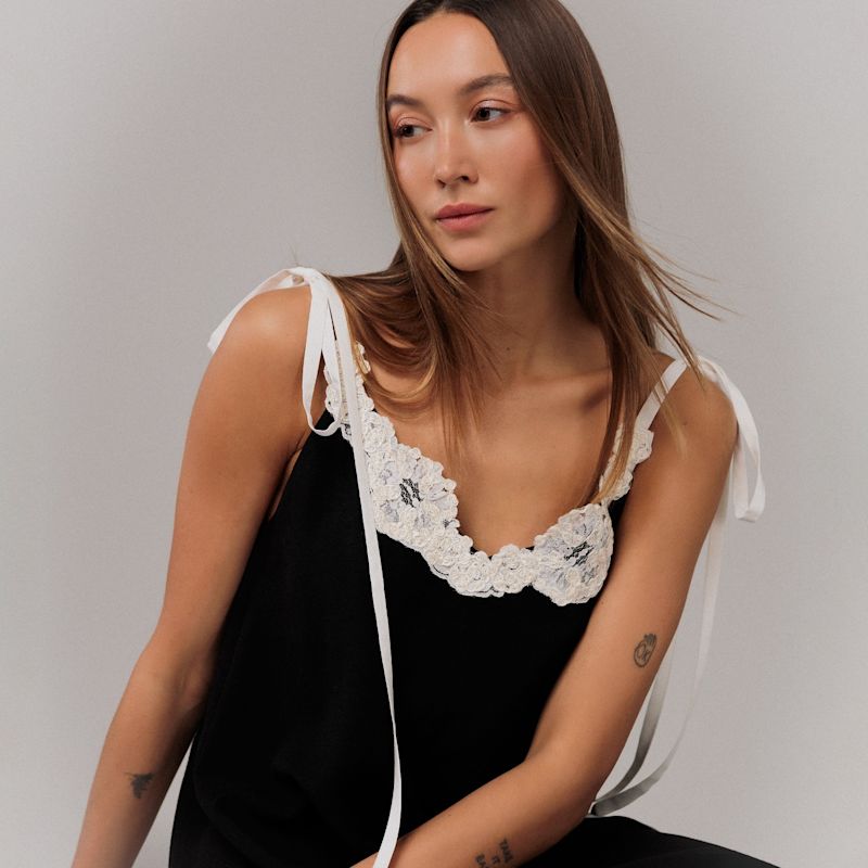 black lace dress revolve The Satin Square-Neck Slip Dress