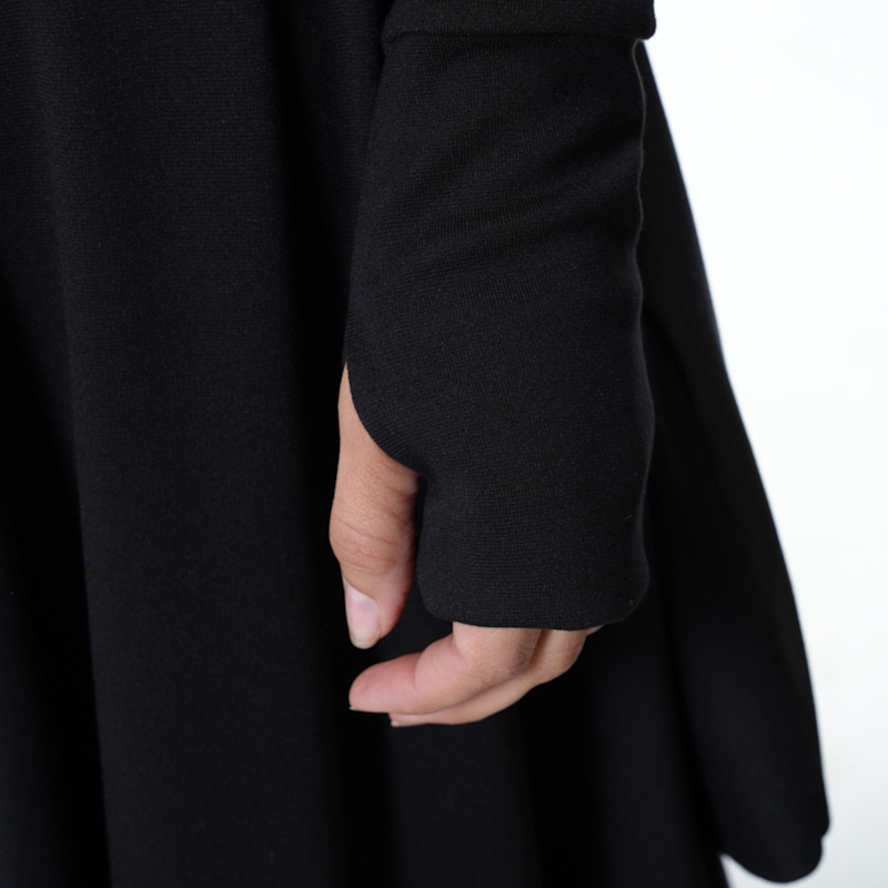 knee length dresses for ladies Black Fit & Flare Long-Sleeve Scoop-Neck Knit Maxi Dress with Thumb Holes S / Black / 95% Organic Cotton 5% Spandex main image 1