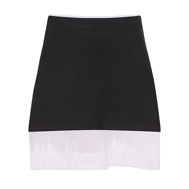 Thumbnail of Black Mini Knit Skirt With With Embroidery Lace image