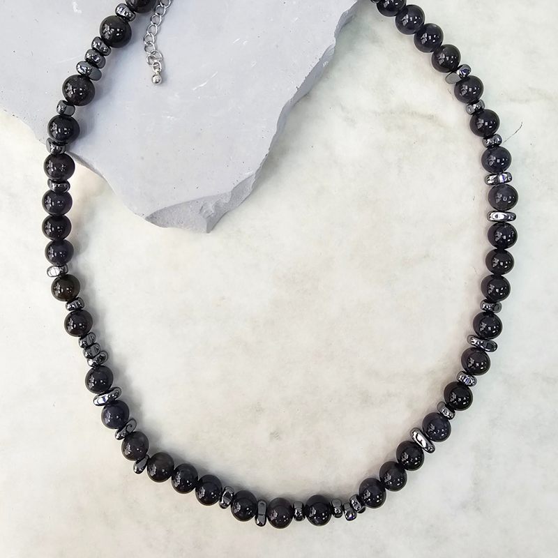 Thumbnail of Black Obsidian With Hematite Men's Necklace image