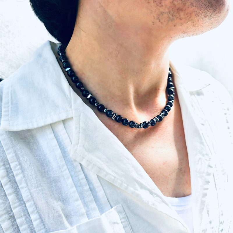 Thumbnail of Black Obsidian With Hematite Men's Necklace image