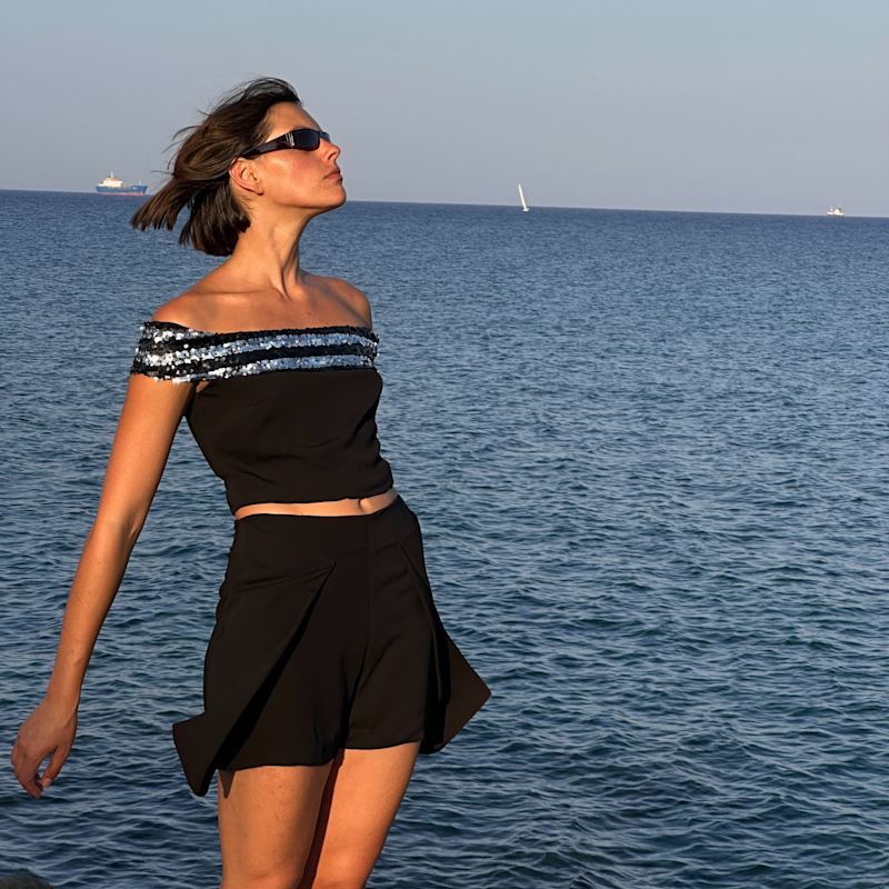 Thumbnail of Black Off The Shoulder Sequinned Top image