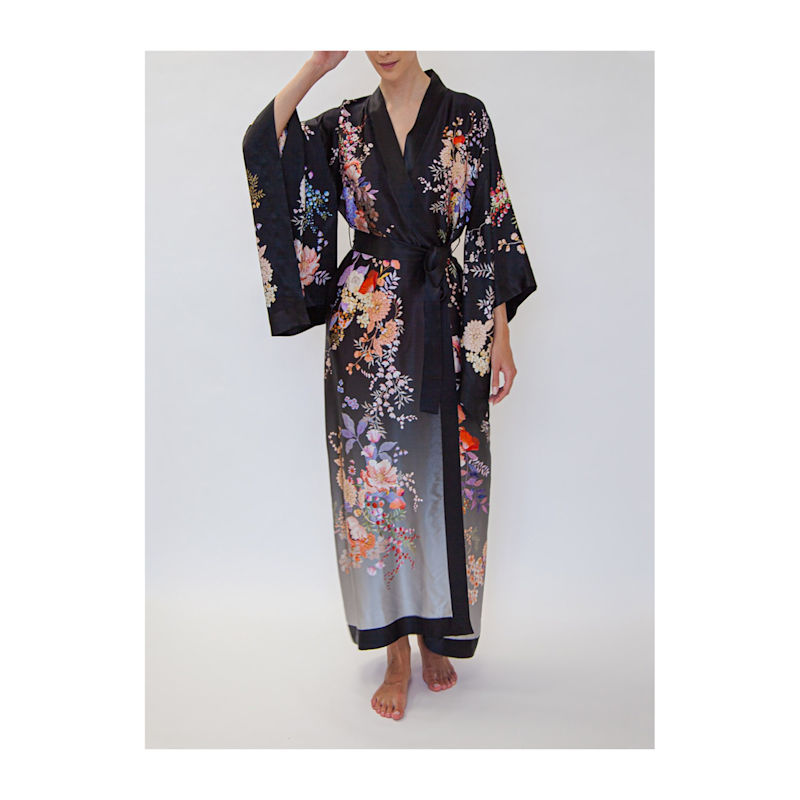 Black Ombre Silk Satin Kimono | Meng | Wolf & Badger