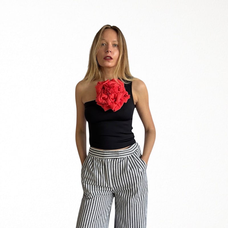 Thumbnail of Black One Shoulder Top With Red Flower Pin image