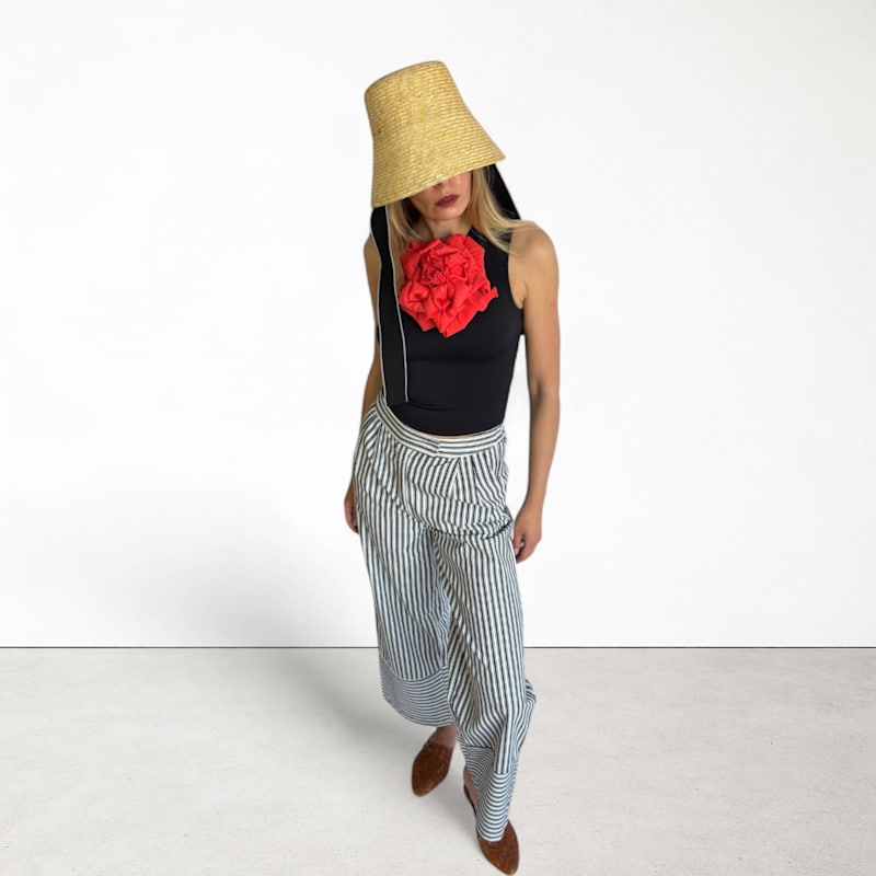 Thumbnail of Black One Shoulder Top With Red Flower Pin image