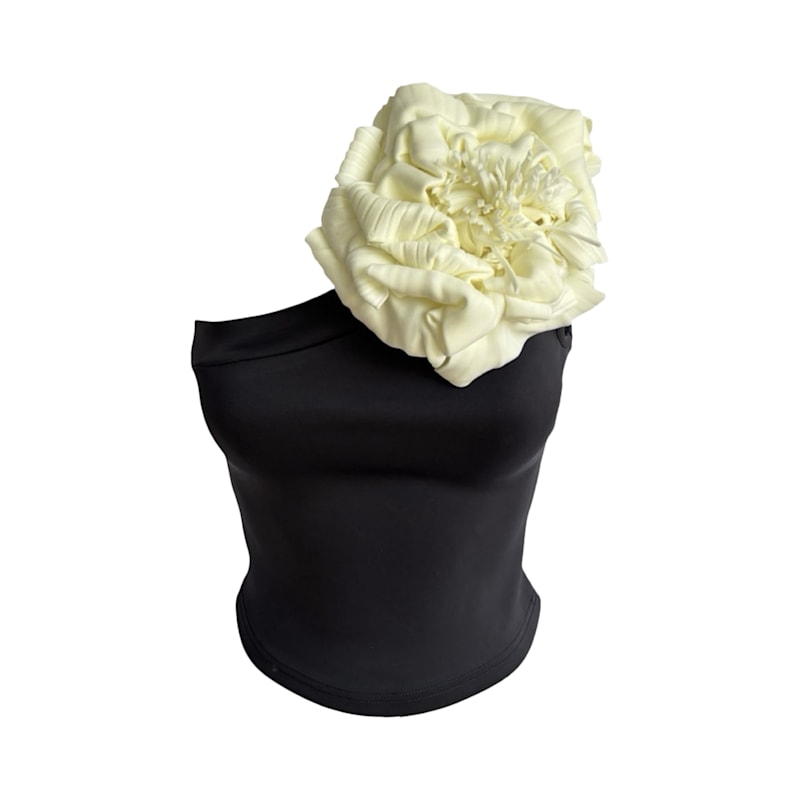 Thumbnail of Black One Shoulder Top With White Flower Pin image