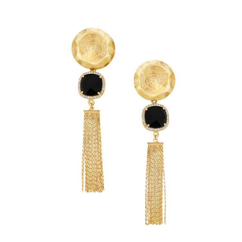 Thumbnail of Black Onyx Gemstone Gold Earrings image
