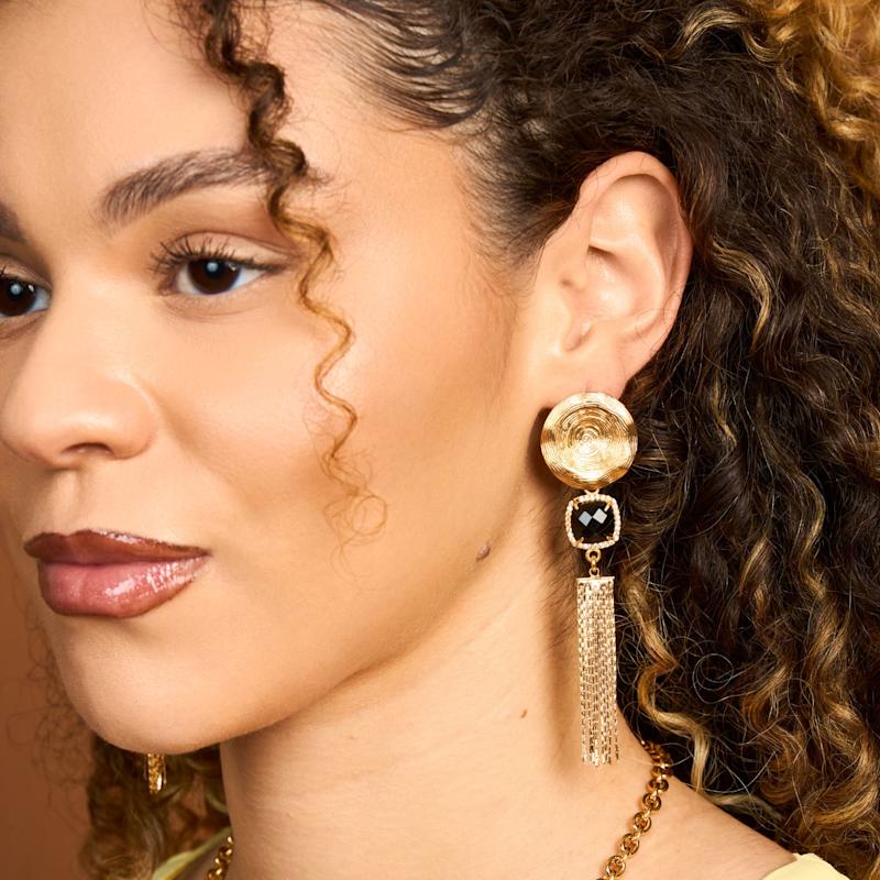 Thumbnail of Black Onyx Gemstone Gold Earrings image