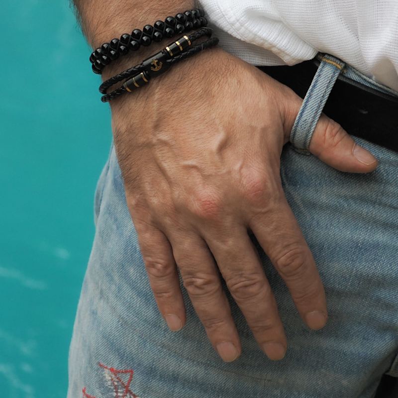 Thumbnail of Black Onyx Self Control Beaded Woven Bracelet - Black image