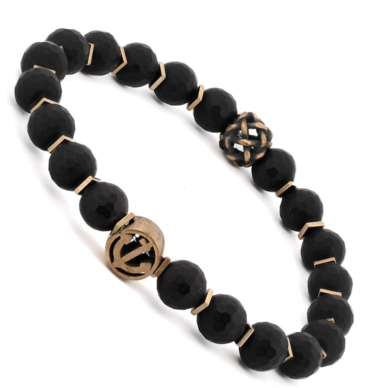 Thumbnail of Black Onyx Stone Holy Spirit Anchor Bracelet - Black image