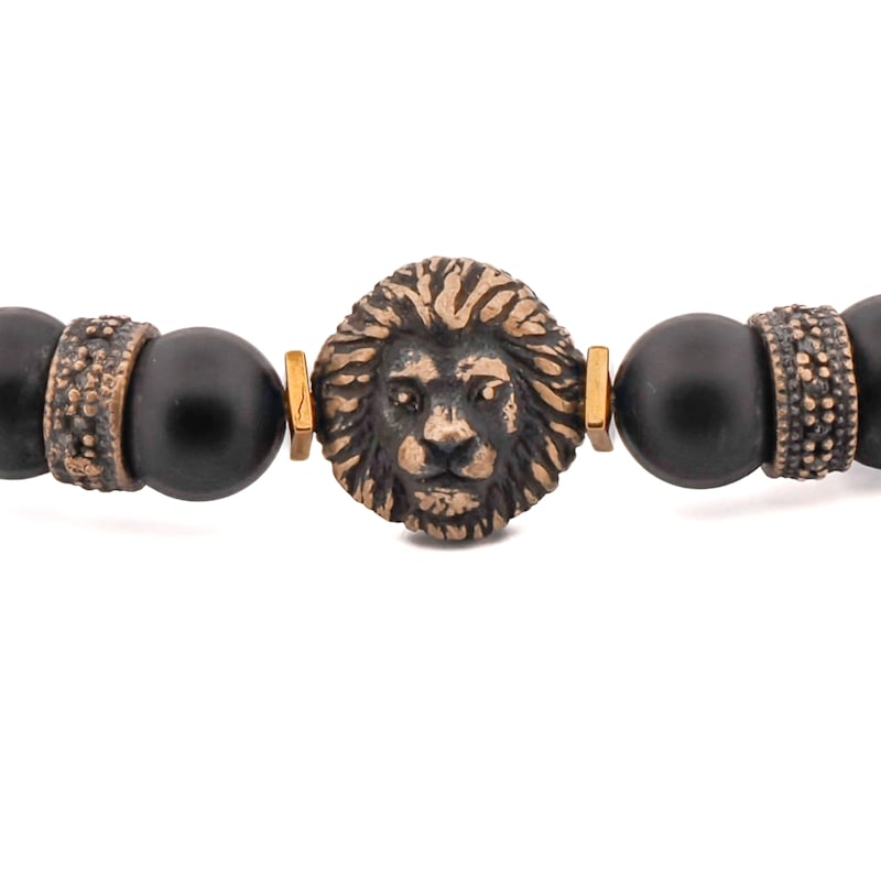 Thumbnail of Black Onyx Stone King Lion Beaded Bracelet - Black image