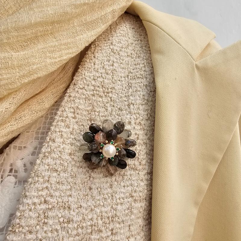Thumbnail of Black Phantom Quartz Floral Brooch image