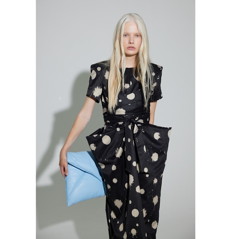 Thumbnail of Black Polka Dot Midi Dress With Belt – Capsule Edition image