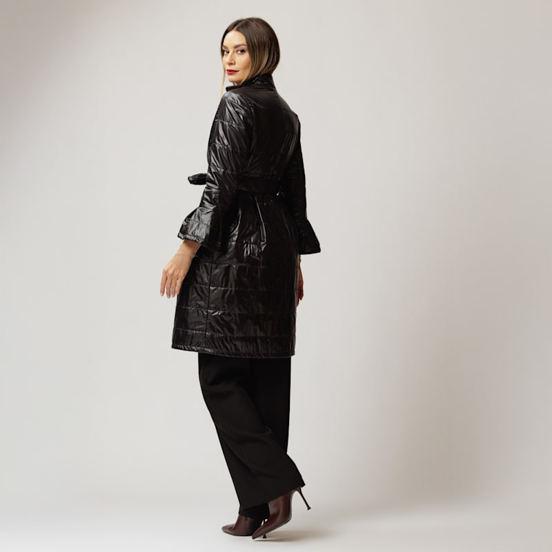 Thumbnail of Black Quilted Midi Jacket With Collar & Drawstring At The Waist image