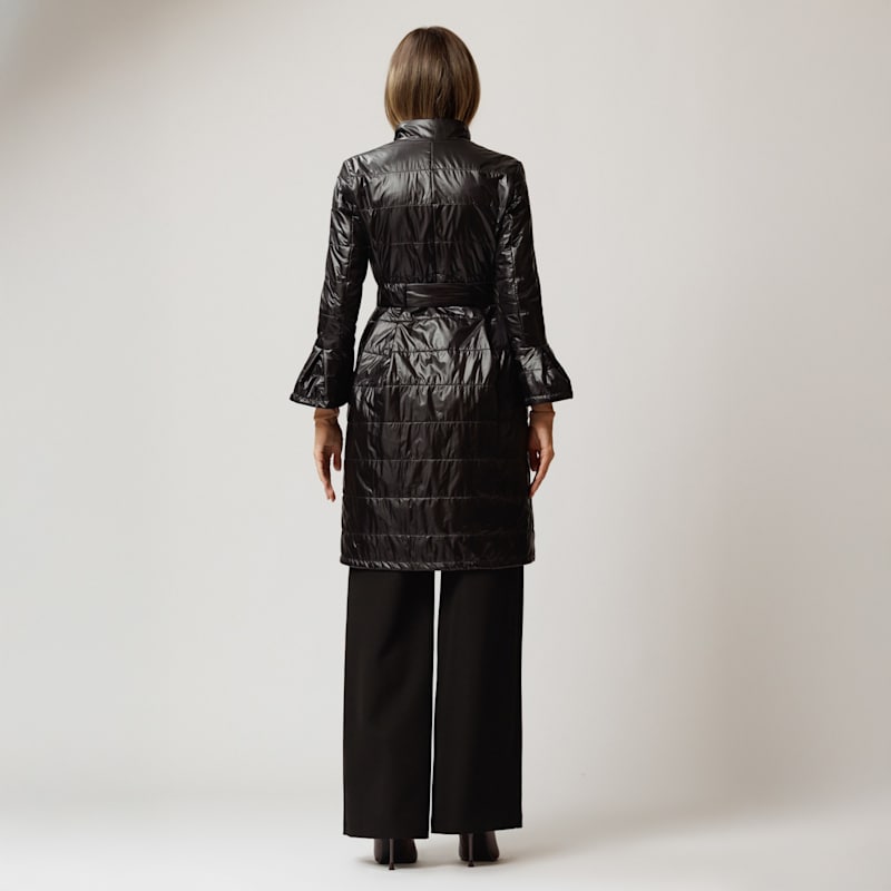 Thumbnail of Black Quilted Midi Jacket With Collar & Drawstring At The Waist image