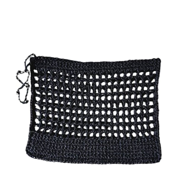 Thumbnail of Black Raffia Clutch Bag  Handmade Elegance With Zipper Closure image