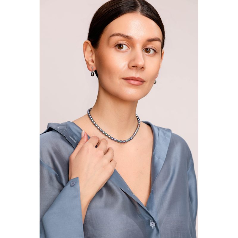 Thumbnail of Black Rice Pearl Choker, Iridescent Freshwater Pearl Necklace image