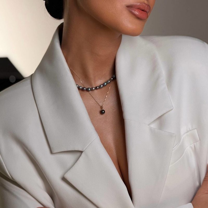 Thumbnail of Black Rice Pearl Choker, Iridescent Freshwater Pearl Necklace image