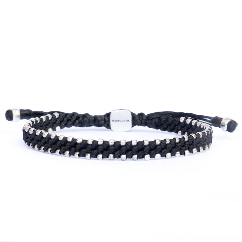 Black Rope Silver Bracelet For Men London Connection Harbour