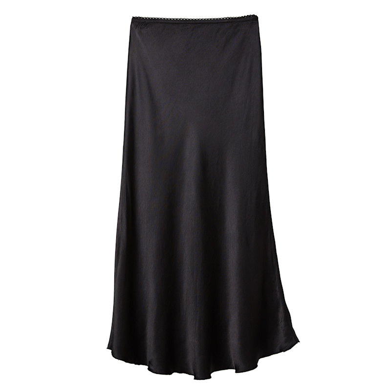 Thumbnail of Black Bias Cut Satin Skirt image