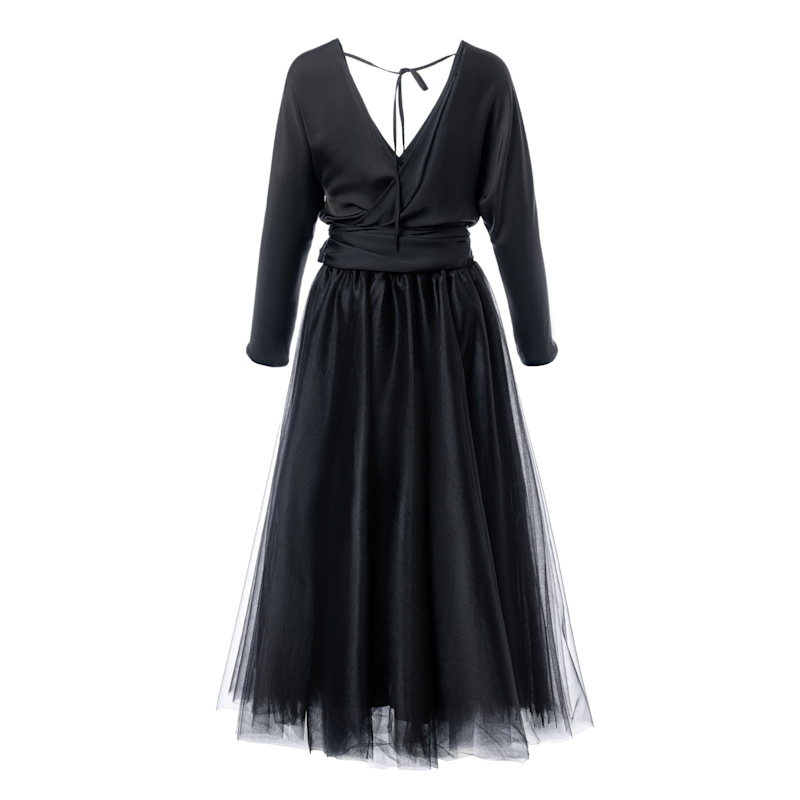 Thumbnail of Black Set: Wrap Top And Tulle Midi Skirt image