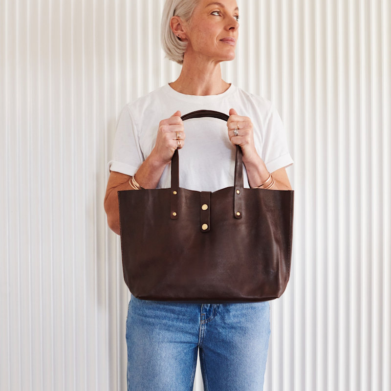 Thumbnail of Dark Brown Soft Luxury Leather Tote Bag image