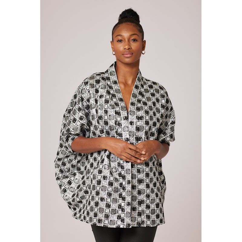 Thumbnail of Short Checkered Kimono Jacket image