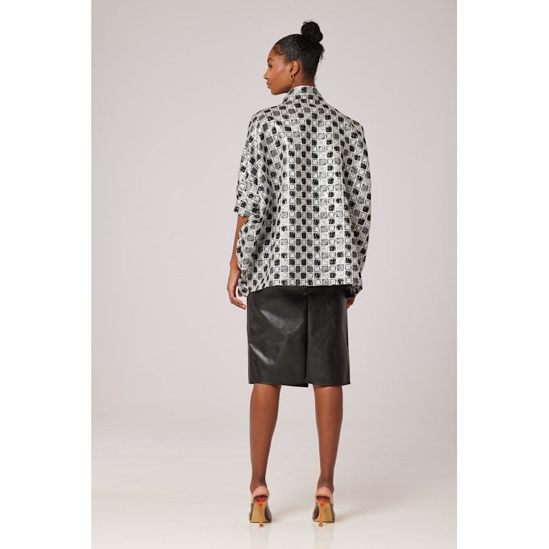 Thumbnail of Short Checkered Kimono Jacket image