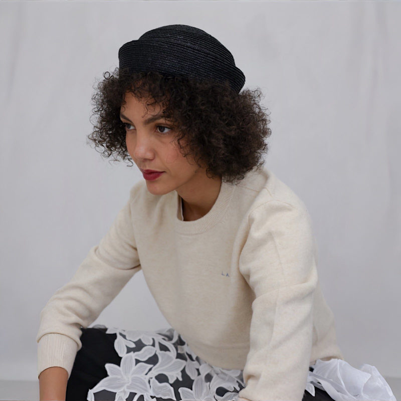Thumbnail of Black Straw Pillbox Hat image