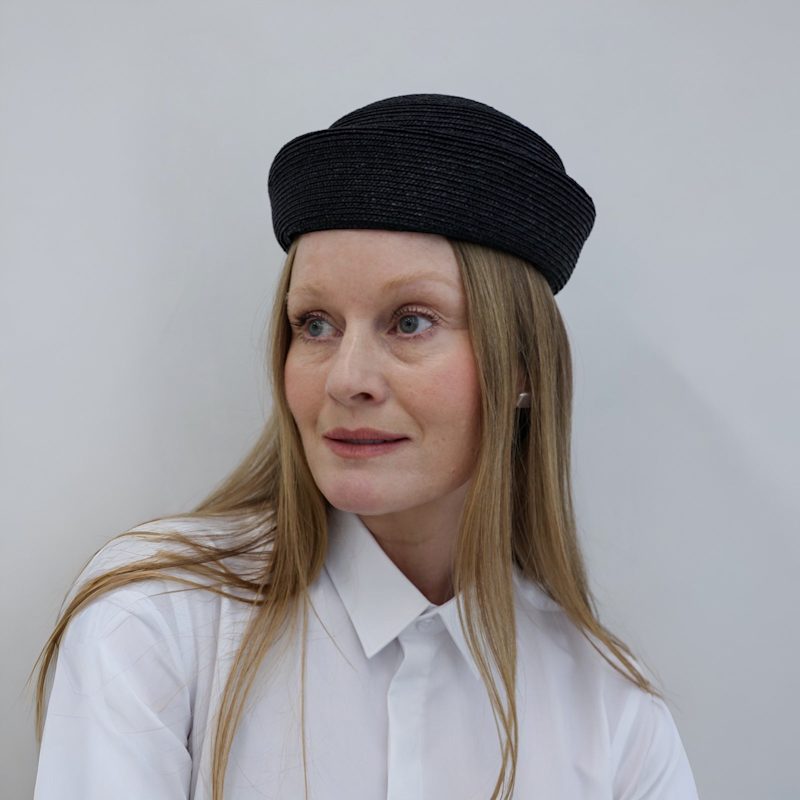 Thumbnail of Black Straw Pillbox Hat image