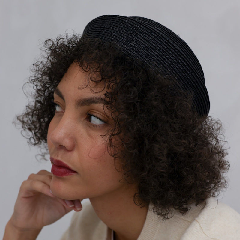 Thumbnail of Black Straw Pillbox Hat image