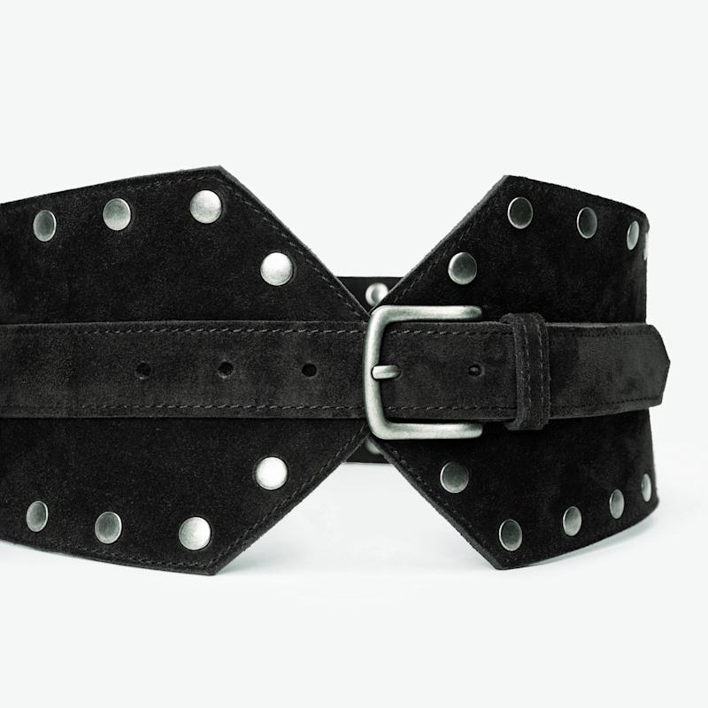 Black Suede Wide Belt With Silver Studs | JUAN-JO | Wolf & Badger